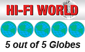 Hi-Fi World dergisi 5 üzerinden 5 küre ödülü rozetinin simgesi